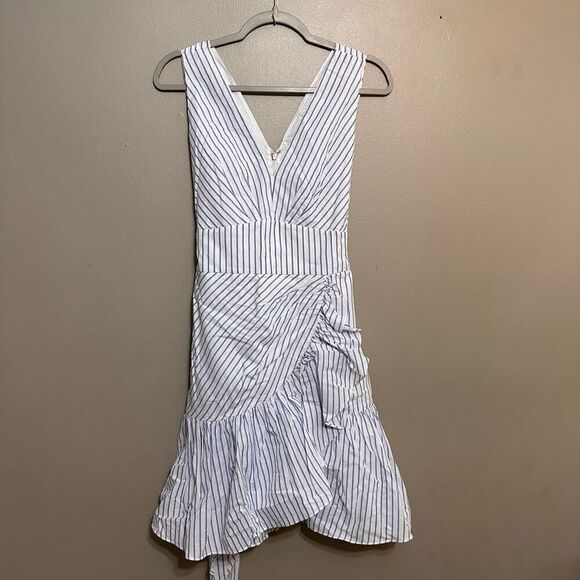 Rebecca Taylor Women's Sleeveless Stripe Wrap Dress linen blend - Picture 3 of 10